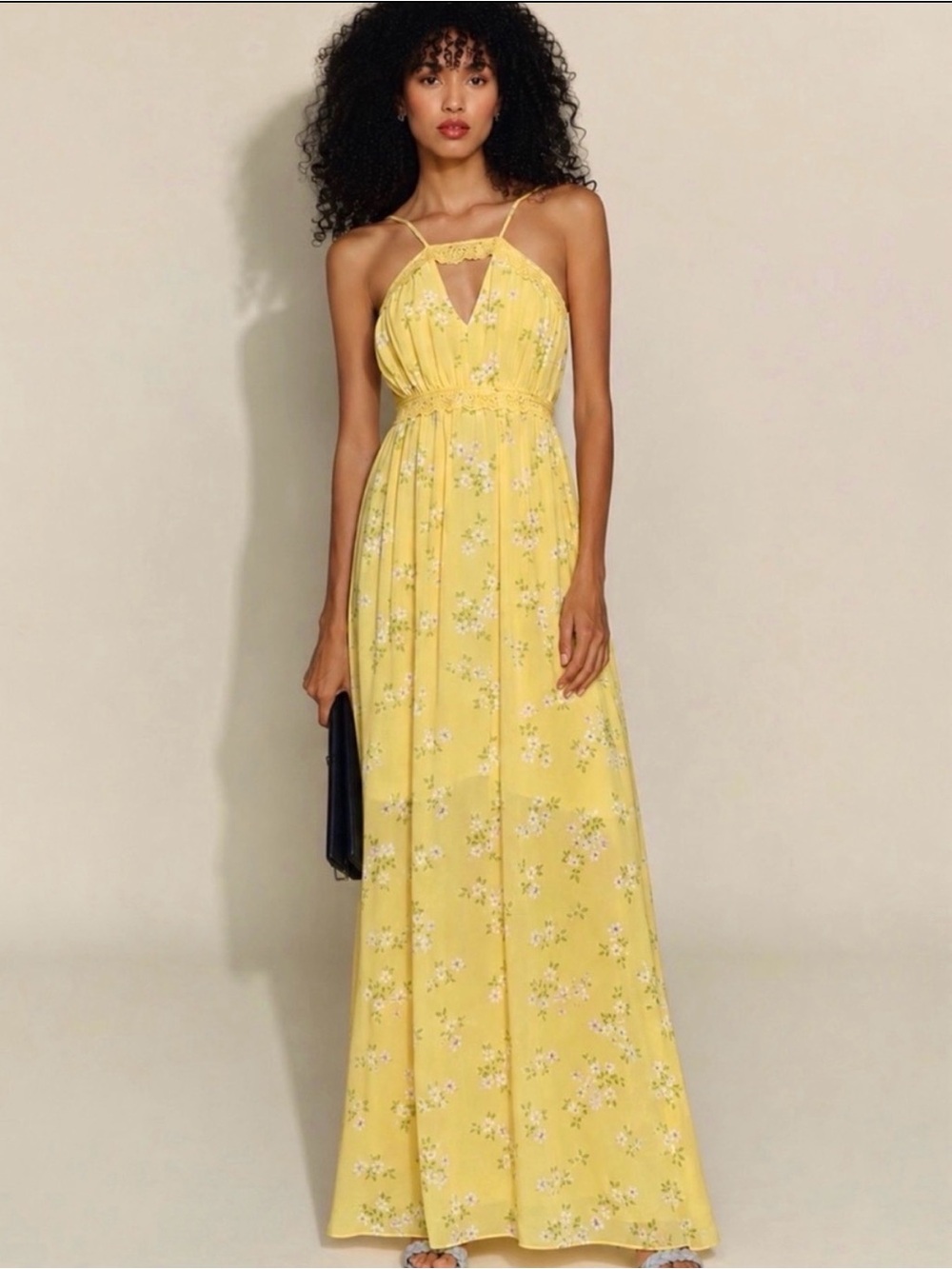 BCBG Mariposa Yellow Floral Lace Cut-Out Chiffon Maxi Dress 12 - Picture 11 of 13